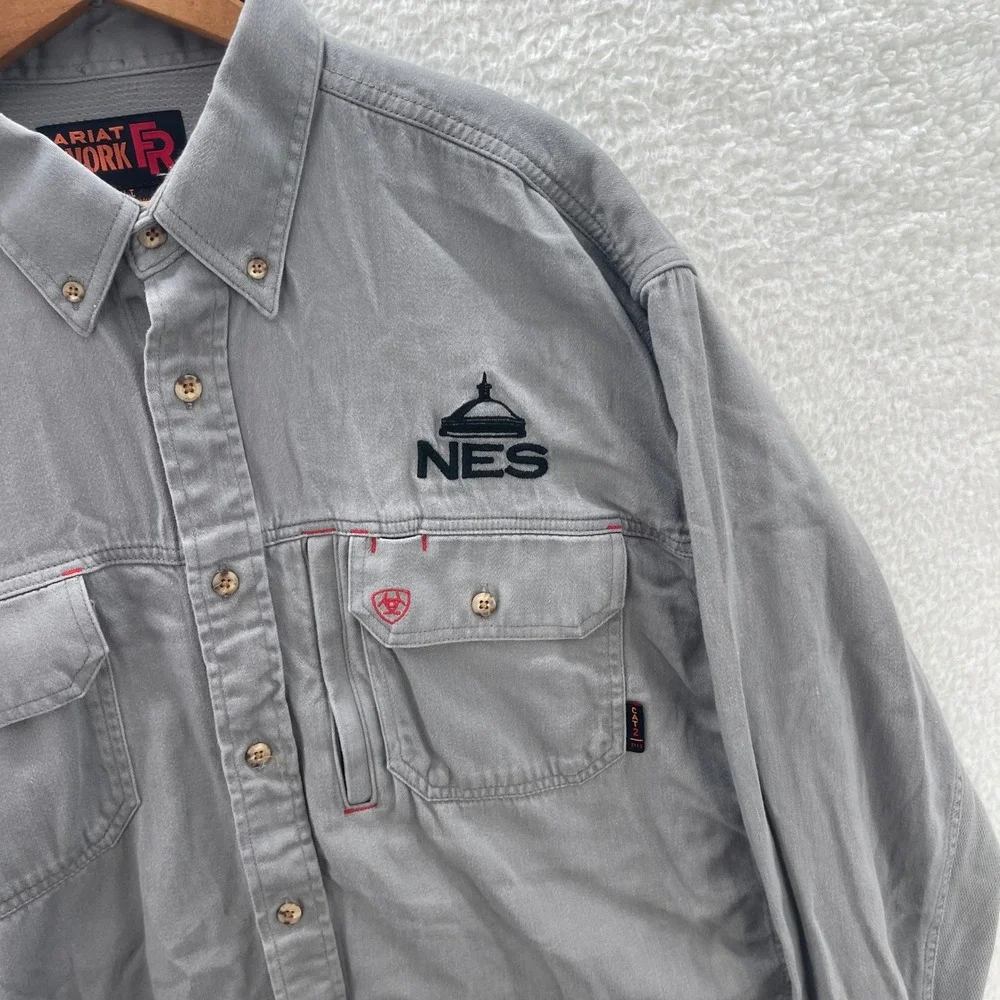 Ariat Shirt Mens XL Tall Gray FR Flame Resistant Work CAT 2 Workwear Utility